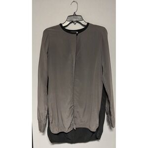 Vince‎ Women's Colorblock Long Sleeve 100% Silk Blouse Top Gray/Black Size 10